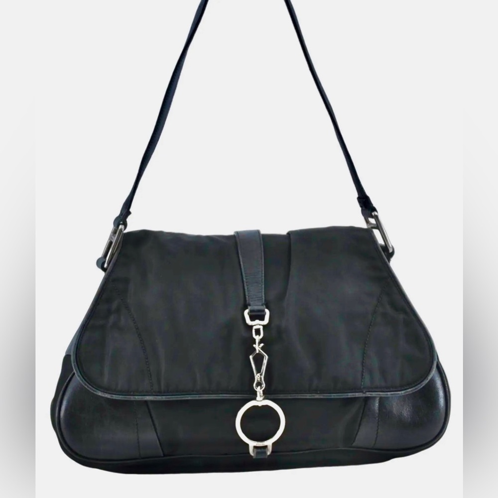 Rare Vintage PRADA Nylon Tessuto Leather Shoulder Hand Bag Purse Black GUC - Picture 2 of 15